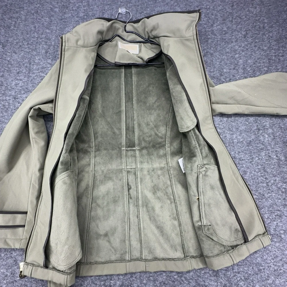 Michael Kors Belted Softshell Jacket Sage‎ Green Zip Hooded Moto Coat Size Small